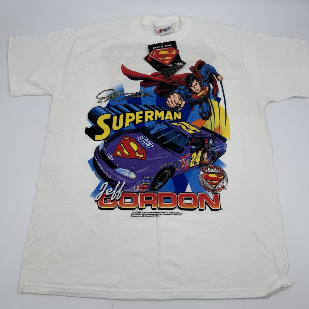 Vintage NWT 1999 NASCAR 90s Jeff Gordon Superman T-shirt Mens L Competitors View